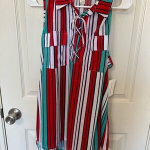 New York Laundry Red and Blue Striped Top